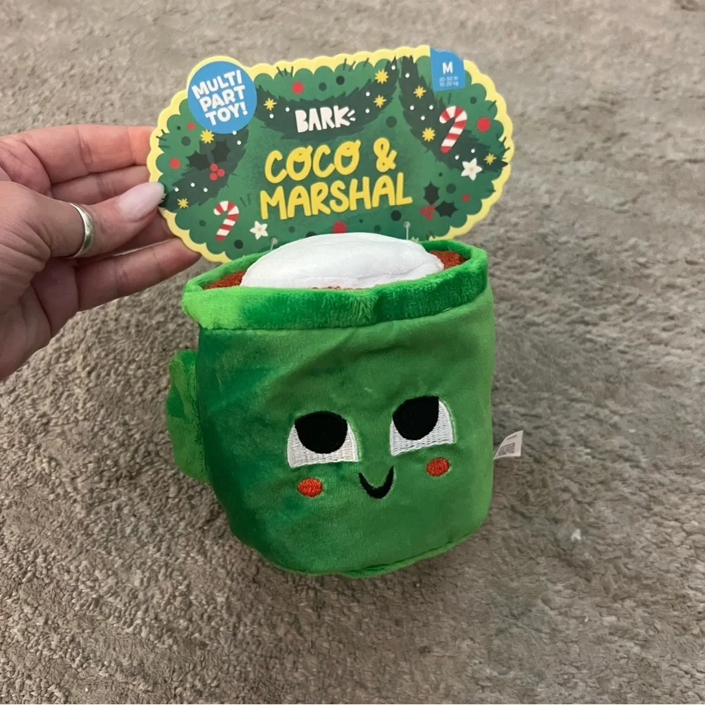 Bark Green Plush Mug Dog Toy with White Marshmallow